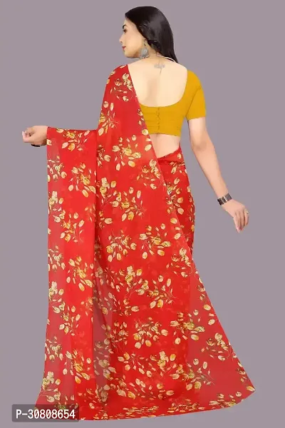 Stylish Red Chiffon Saree With Blouse Piece For Women-thumb2