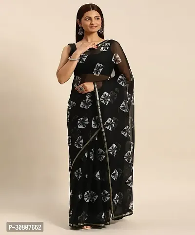 Stylish Black Chiffon Saree With Blouse Piece For Women