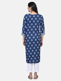 Alluring Navy Blue Cotton Hand Block Printed Straight Kurta For Women-thumb2