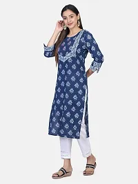 Alluring Navy Blue Cotton Hand Block Printed Straight Kurta For Women-thumb1