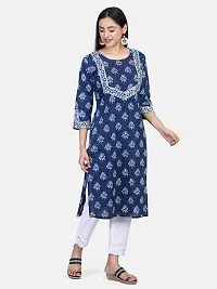 Alluring Navy Blue Cotton Hand Block Printed Straight Kurta For Women-thumb4