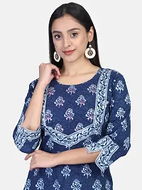 Alluring Navy Blue Cotton Hand Block Printed Straight Kurta For Women-thumb3