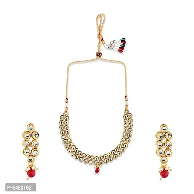Gold Tone Traditional Kundan  Pearls Necklace Set Jewellery For Womens - For All Occasion