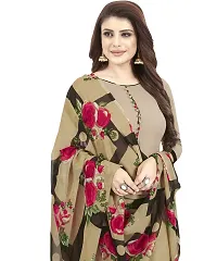 Stylish Synthetic Beige Printed Dress Material With Dupatta Set For Women-thumb1