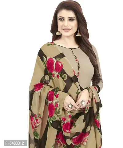 Stylish Synthetic Beige Printed Dress Material With Dupatta Set For Women-thumb2