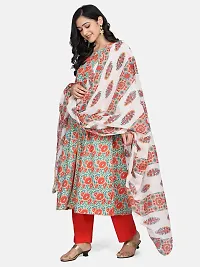 Stylish Cotton Multicoloured Floral Printed Kurta With Pant And Dupatta Set For Women-thumb1