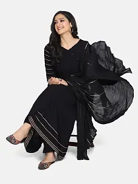 Stylish Rayon Black Solid Kurta With Pant And Dupatta Set For Women-thumb1