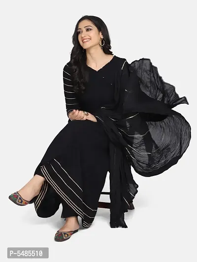 Stylish Rayon Black Solid Kurta With Pant And Dupatta Set For Women-thumb2