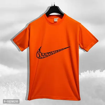 Reliable Orange Polyester Printed Round Neck Tshirt For Men