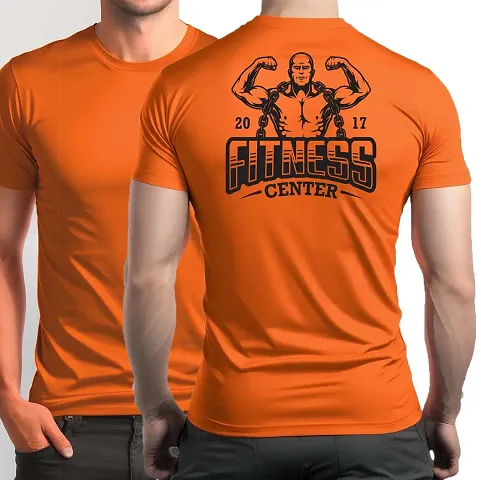 Reliable Orange Polyester  Round Neck Tees For Men