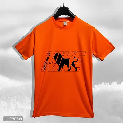 Reliable Orange Polyester Printed Round Neck Tshirt For Men