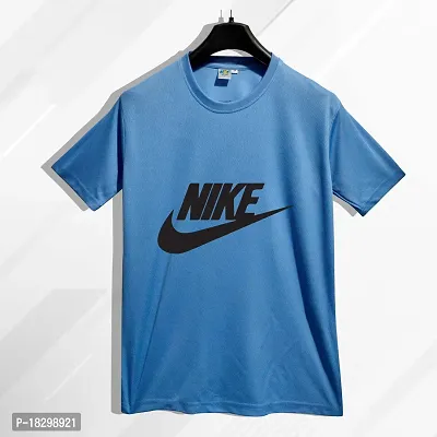 Reliable Blue Polyester Printed Round Neck Tshirt For Men