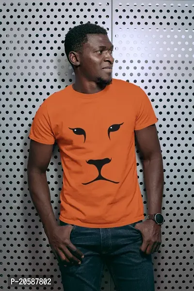 Elegant Orange Polyester Printed Round Neck Tees For Men