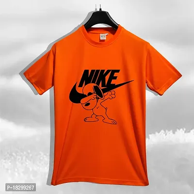 Reliable Orange Polyester Printed Round Neck Tshirt For Men