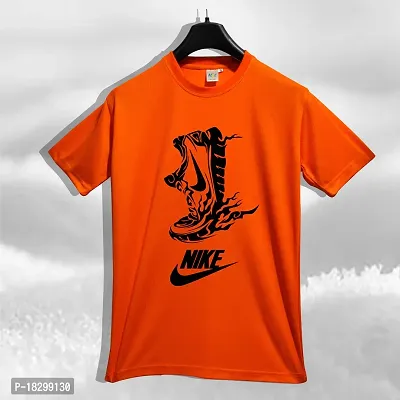 Reliable Orange Polyester Printed Round Neck Tshirt For Men