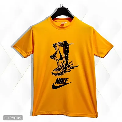 Reliable Yellow Polyester Printed Round Neck Tshirt For Men