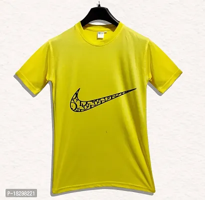 Reliable Yellow Polyester Printed Round Neck Tshirt For Men