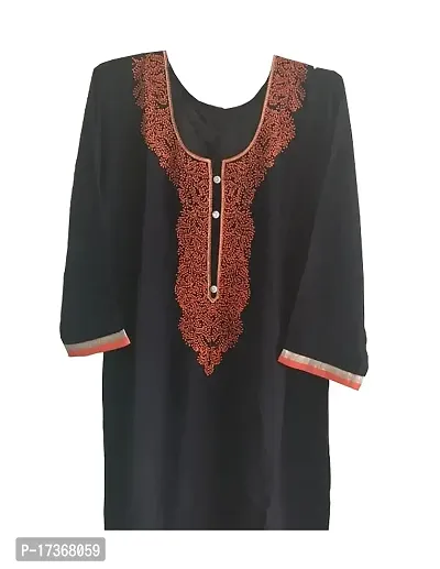 SRI RAGHAVENDRA TEXTILES Women's Side Open Soft Cotton Stylish Kurtis and 3/4 Sleeve (Black)_(Size-XL)-thumb2