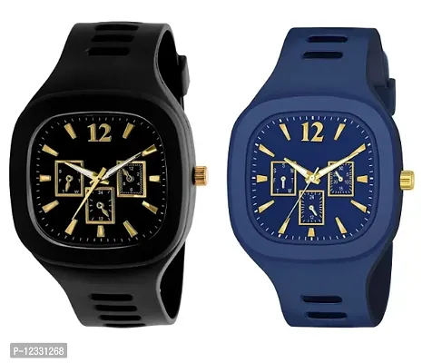 Black Dial  Blue Dial Analogue Watch Combo For Boys