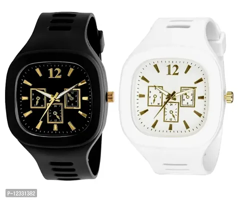 Black Dial  White Dial Analogue Watch Combo For Boys