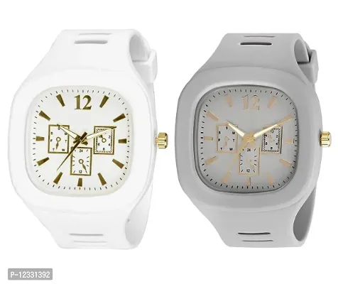 White Dial  Grey Dial Analogue Watch Combo For Boys
