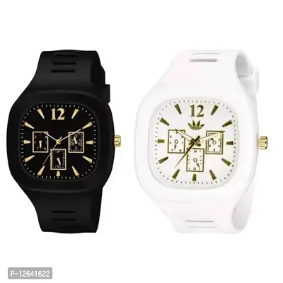 Premium Black and White Dial Square Analogue Combo Watch For Boys and Mens-thumb0