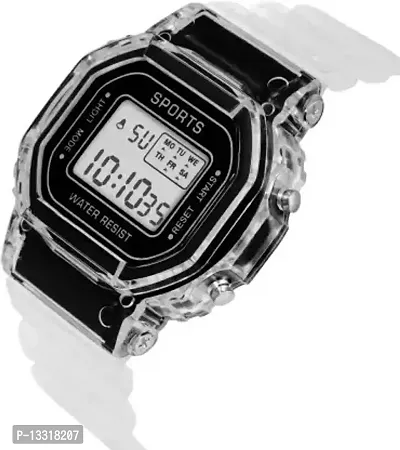 Digital Transparent Look Unique Silicone Strep Trendy White Watch-thumb0