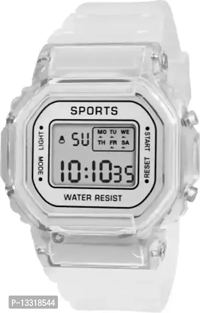 Digital Transparent Look Unique Silicone Strep Trendy White Watch-thumb0