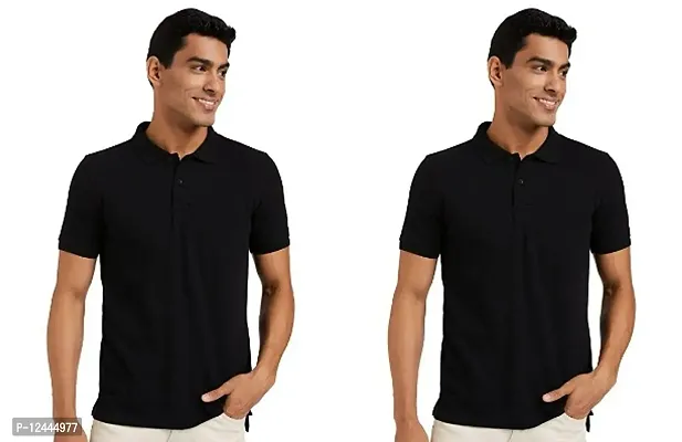 Stylish Cotton Solid Polo T-Shirt For Men Pack Of 2-thumb0