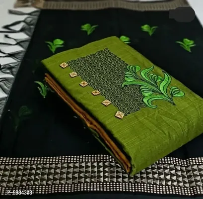 Elegant Green Cotton  Dress Material with Dupatta For Women-thumb0