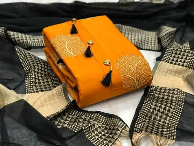 Beautiful Satin Cotton Printed Dress Material with Dupatta