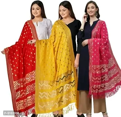 Fancy Banarasi Silk Dupatta For Women Pack Of 3