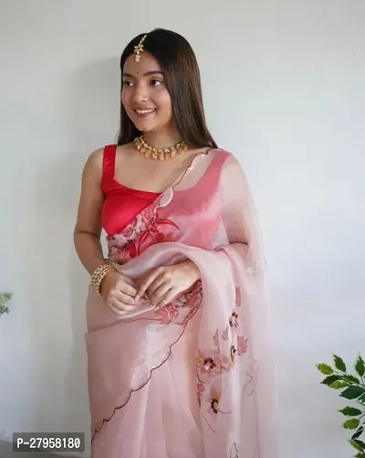 Beautiful Organza Printed Saree With Blouse Piece-thumb0