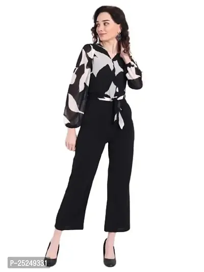 Ri Sign Hub Women Self Designed Printed Soft Georgette Fabric Fashionable Stylish Regular Relax Fit Jumpsuit for Women's  Girls