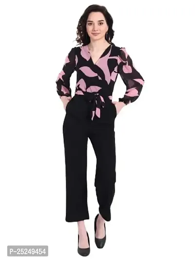 Ri Sign Hub Women Self Designed Printed Soft Georgette Fabric Fashionable Stylish Regular Relax Fit Jumpsuit for Women's  Girls-thumb0