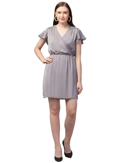 RIHANI FAB Grey Embellished Shoulder A-LINE Dress for Women