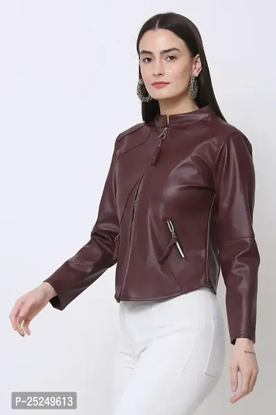 RIHANI FAB DARK COLOR LEATHER JACKET FOR WOMEN (L, DARK BROWN)-thumb4