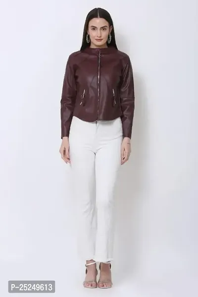 RIHANI FAB DARK COLOR LEATHER JACKET FOR WOMEN (L, DARK BROWN)-thumb2