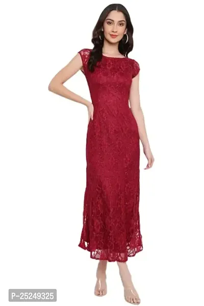 RIHANI FAB Sleeveless LACE Dresses for Women (M, RED)