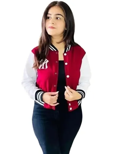 Long Sleeve Versity Jacket - Crop Varsity Jacket - Crop Jacket for Women - Crop Letterman Jackets - Coat for Women - Jacket for Women - Jackets - Baseball Jacket - Regular Fit Versity Jacket for Woman