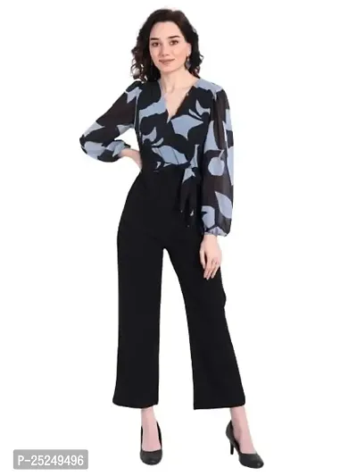 Ri Sign Hub Women Self Designed Printed Soft Georgette Fabric Fashionable Stylish Regular Relax Fit Jumpsuit for Women's  Girls-thumb0