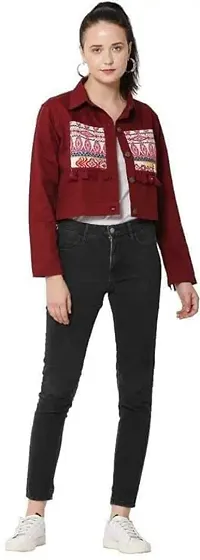 RIHANI FAB Embroidered Jackets for Women Jaipuri Jacket for Girls Denim Winter Wear(L, MAROON)-thumb3