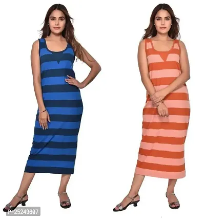 Rihani Fab Women Long Tank Tops Midi Maxi Dress Bodycon Sleeveless Dress for Women/Girls(Set of 2)-thumb0