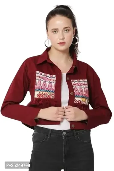 RIHANI FAB Embroidered Jackets for Women Jaipuri Jacket for Girls Denim Winter Wear(L, MAROON)-thumb0