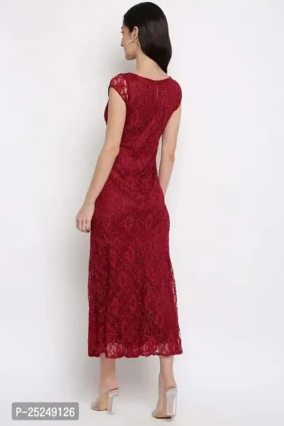 RIHANI FAB Sleeveless LACE Dresses for Women (L, RED)-thumb2