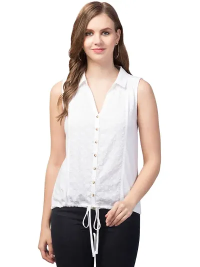 Chikankari Solid Tie Top for Women