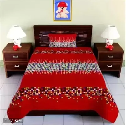 Comfortable Cotton Blend Printed Double Bedsheet with Pillow Covers