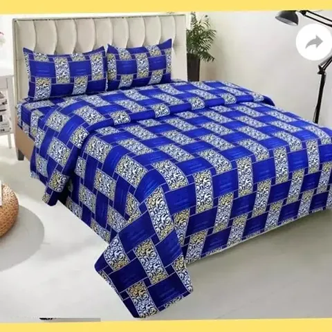 Smooth Cotton Blend Printed Double Bedsheet with Pillow Covers