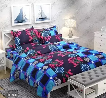 Comfortable Polyester Printed Double Bedsheet with Pillow Covers-thumb0