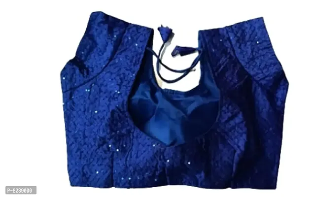 disson Women's Embroidery Work Mirror Half Sleeves Readymade Blouse- Women  Girls Blue-thumb2